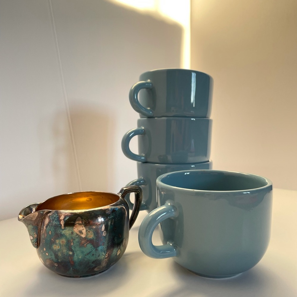 Vintage Baby Blue Mug Set w/ Creamer Cup